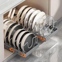 Stozle 1pc Or 2pcs Heavy-Duty 304Stainless Steel-Pull-Out Pot Lid Organizer Rack - Under Cabinet Storage With 8 Adjustable Compartments, Space-Saving Pull-Out Shelf, Compatible With Pots, Pans, Lids - Ideal For Kitchen, Restaurant, Or Home Use - Easy Installation Under Cabinet Organizer, Kitchen Organization, Compact Design, Sturdy Construction, Restaurant Owners - 2Pack灰色 - 查看 10