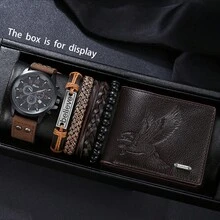6 件套：男士简约钱包 + 商务休闲手表 + 串珠手链，父亲节、生日、周年纪念的完美礼物 - 棕色套裝 - 查看 8