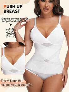 Waist Cincher Women Full Body Shaper Bodysuits Slimming Firm Tummy Control Shapewear Cross Shaping Underwear Sexy Cami Butt Lifter - trắng - Xem 2