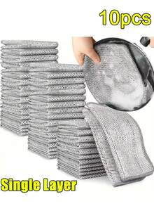 5/10/20/30/50 قطعة من أقمشة التنظيف السلكية المعدنية الفضية ذات الطبقتين، مناشف غسيل الأواني والأطباق والمقالي، قماش لا يلتصق به الزيت للمطبخ