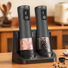 Electric Salt And Pepper Grinder Set, Automatic Grinder, Coffee Grinder, Rechargeable With Battery Indicator, Ceramic Grinding, Stainless Steel Bottle, 5 Coarseness Settings, Essential For Modern Kitchen
