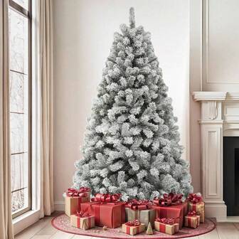 Árbol de Navidad artificial nevado sin iluminación de 6 pies, árbol de Navidad falso de abeto completo con 800 puntas de rama y soporte plegable, fácil de montar, decoración estacional para el hogar, oficina y fiestas