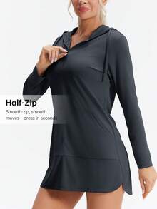 HOTSUIT Women's Hoodie Long Sleeve Shirts With Pocket Half-Zip For Summer Outdoor Running Lightweight Fishing Shirts, Christmas Gift - Dark Grey - View 7