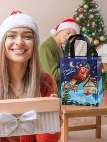 12/6/3 件中号圣诞礼品袋 10.6 英寸 x 7.8 英寸 x 4 英寸带手柄，可重复使用无纺布圣诞购物袋，新年礼品袋，节日派对用品装饰品 - 彩色 - 查看 2