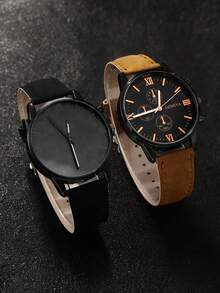 2/1 Set Of Fashionable And Classic Business Style Youth-Oriented Pointer Display Round Quartz Watch. Suitable For Boys To Wear. Suitable For Students. It Is Very Suitable For Use In Daily Life Such As Going Back To School, Parties And Traveling. It Is Very Suitable As A Gift For Friends, Birthday Gifts, Graduation Season Gifts. It Is The Perfect Gift For Boys And A Father's Gift. - Multicolor - View 4