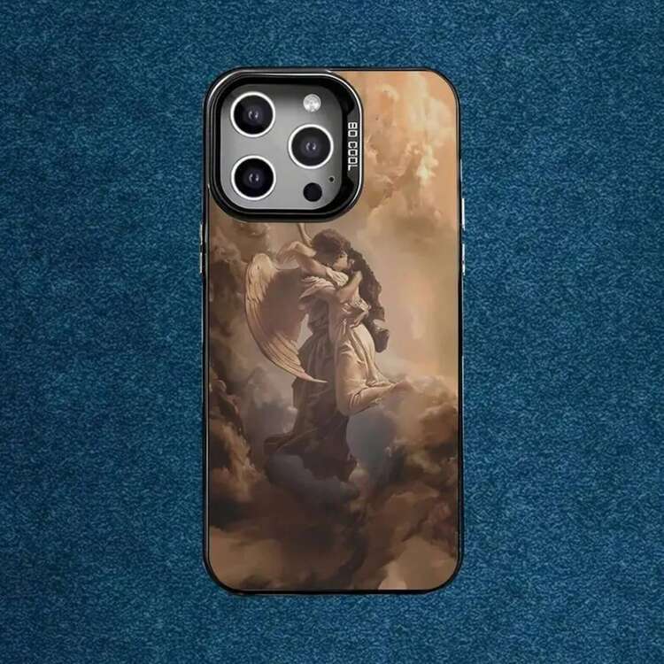 Funda de Teléfono de Arte de Pintura al Óleo de Ángel Caído Compatible con  16,15,14,13,12,11,Mini,Pro,E,MAX Funda de Silicona Mate Gris Negra, Funda Compatible con  17,  17 Pro,  17 Pro Max - z7 - Añade 8