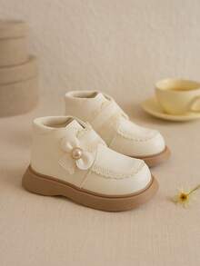 New Lace Trim Decorated PU Leather Children's Boots, Western Cowgirl Style Girls' Boots, Solid Color Soft Lining Cute Princess Personalized Shoes, Thick Sole Heightening, Suitable For School, Daily, Vacation, All Season Wear