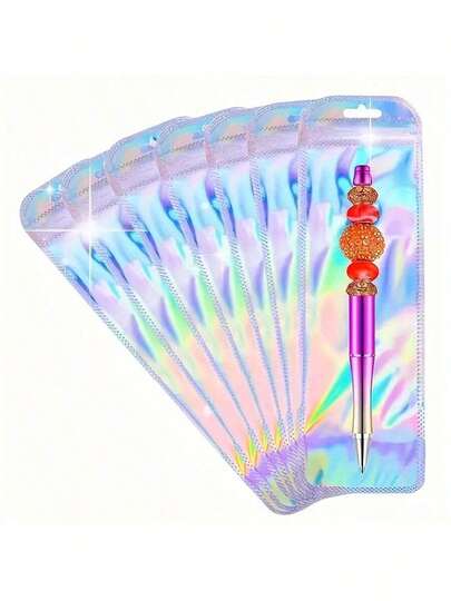 50 Stücke, holografische Laser silberne und roségoldene Reißverschlusstaschen, perfekt für kleine Unternehmen, mit wiederverschließbarer Verpackung, ideal für Makeup-Pinsel, Stifte, Lippenstifte und Schmuck, Schulanfang, Valentinstag, Weihnachten für Feiertagsgeschenke