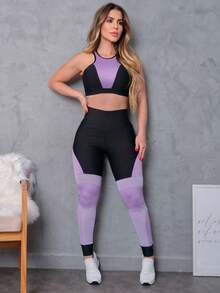 Women Sports Pants - Màu đen và màu hoa cà - Xem 5