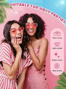 1-10pcs Heart-Shaped Glasses, Bridal Shower, Outdoor Props, Bridesmaid Gifts, Wedding Supplies, Party Supplies, Birthday Photo Props, Fashionable Transparent Pink Glasses Suitable For Party Favors, Perfect For Pool And Beach Parties, Summer Parties, Merry Christmas, Happy New Year (Slight Scratches During Transportation, But Does Not Affect Use)