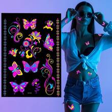 20 Hojas Mariposa Reactivo Glow tatuajes temporales, Neón Blacklight Reactivo Lindo Tatuajes Pegatinas, Impermeable Lovely Party Supplies Decoración,, Regalo (Colorido) V2PB - Vistoso - Ver 2