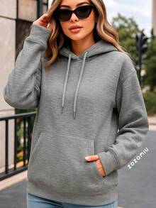 Sudadera Gris con Capucha para Mujer Estilo Moderno y Versátil con Bolsillo Canguro – Ideal para Look Casual y Urbano - Gris - Ver 1