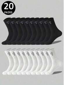 20/10/5/1 Pairs Men's Mid-Calf Socks, Soft Elastic Comfortable Breathable Socks, Suitable For Men And Women Daily Wear, Simple Comfortable Neutral Mid-Calf Socks, Unisex Cross Mid-Calf Socks