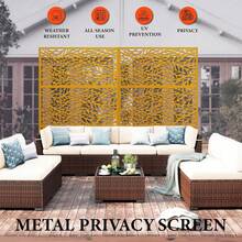 Metal Privacy Screen, Freestanding Decorative Privacy Screen With Stand, Outdoor Privacy Fence Panels For Deck Balcony Patio - Green Leaf Pattern-brown - View 2