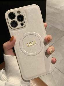 定制手机壳,兼容 17/16/15/14/13/12/11 Pro Max/17 Air,磁吸设计,支持无线充电,可个性化定制姓名,3D DIY 刻字,可刻字母或姓名首字母,奢华柔软荔枝纹皮革保护套,兼容 16/15/14/13/12/11 Pro Max,生日、节日礼物,送给爱人、朋友、家人或自己,可爱手机壳 - 白色 - 查看 26