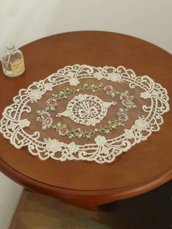 1 件/2 件蕾丝餐垫，11x15 英寸复古椭圆形刺绣钩针蕾丝餐垫，适用于桌面、花瓶、家居装饰，米色