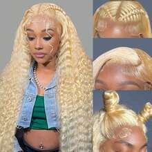 200% Density 30 Inch 13x4 Blonde 613 Deep Wave Transparent Lace Frontal Wig 13x4 Brazilian Wet And Wave Deep Curly Human Hair Wig For Women Halloween Season - S613 - 查看 3