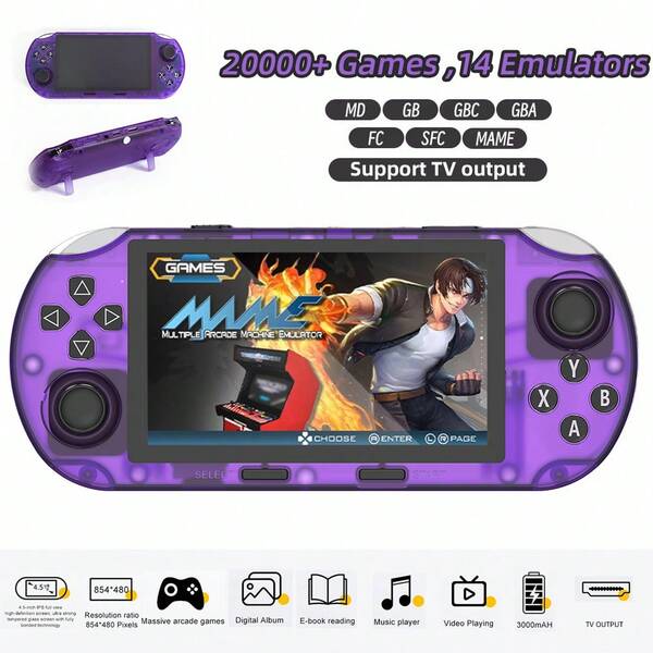 SF3000HD, novo console de videogame portátil com tela de alta definição de 4,5 polegadas, suporta saída de TV/e-books/ouvir música/assistir filmes e outras funções. Vem com mais de 20.000 jogos integrados e é um presente de console de videogame vintage.