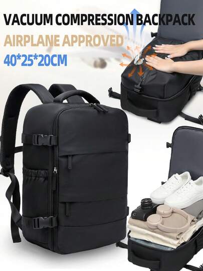 LONNKE Vacuum Compression Backpack - Airline Approved, Lightweight & Spacious, Multi-Functional Travel & Business Bag, With Adjustable Shoulder Straps, Water Bottle Pocket, Laptop Compartment, Nylon Lining, Luggage Strap, Washable, Travel Essential | Adjustable Strap Backpack | Zipper Closure, Travel Backpack