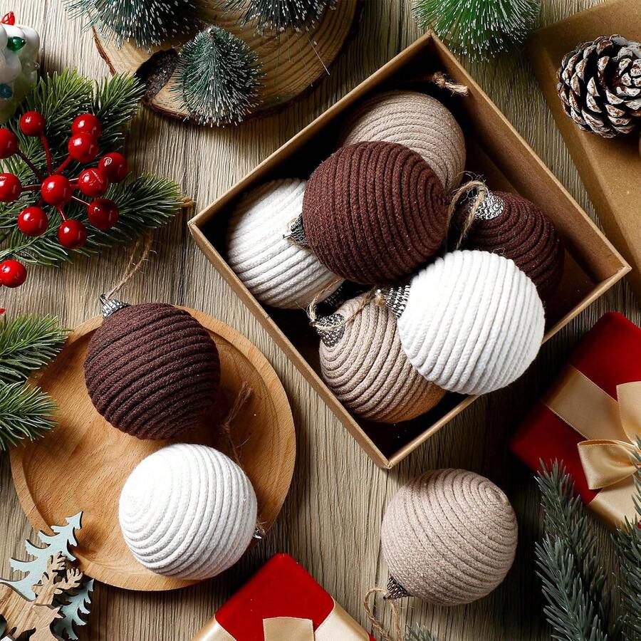 6 pièces Boules de Noël - Style Boho Ferme, Boules suspendues, Ornements rustiques neutres pour décorations d'arbre de Noël, couronnes de Noël, guirlandes, décoration de mariage d'hiver, décorations saisonnières pour la maison, thème de Noël campagnard vintage, accents de fête de Noël cosy, et projets d'artisanat rustique Décoration de maison Décorations de Noël Décoration de chambre