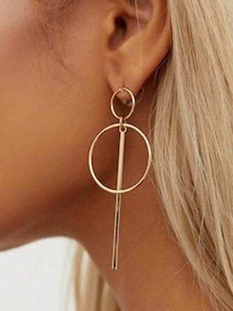 1pair Ring Decor Drop Earrings - Yellow Gold - View 1