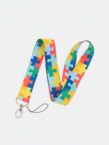 1pc Autism Education Lanyard With ID Holder, Autism Awareness Keychain With Vertical ID Holder And Zipper ID Case, Perfect For Teachers And Nurses