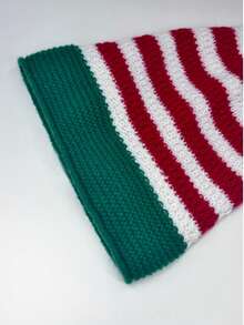 中性圣诞针织帽 - 柔软温暖的红、白、绿条纹帽子，配绿色绒球，通用圣诞派对用品和节日头饰，秋冬 - 綠色 - 查看 10