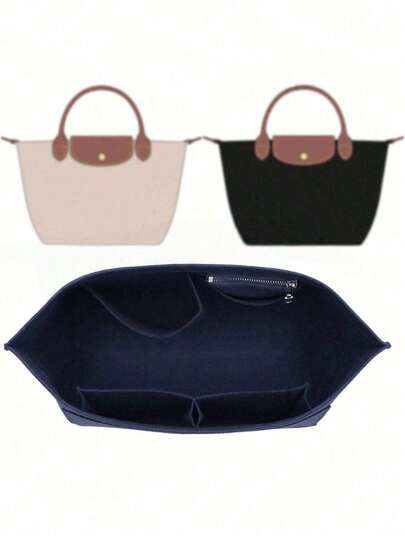 8-Compartment Felt Zipper Liner Insert Organizer Bag, Suitable For Medium Tote And More, With Cup Holder