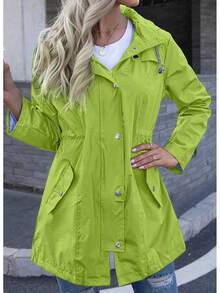 Kikibell Rain Jacket Women Striped Lined Hooded Lightweight Raincoat Outdoor Waterproof Windbreaker - 青色不透明 - 查看 9