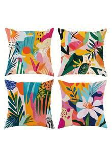 Funda de almohada de 4 piezas/1 pieza con estampado floral bohemio, de colores brillantes y estilo encantador, adecuada para decoración de fiestas en el porche, terraza, sofá, sala de estar exterior, sala de estar, sofá y dormitorio | 18x18 pulgadas | Cierre con cremallera | Tela suave y cómoda - resistente a la decoloración, lavable a máquina, adecuada para la decoración del hogar. Sin relleno de almohada