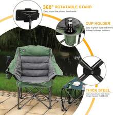 Silla de camping plegable tamaño XL, capacidad resistente de 400 libras, silla de campamento acolchada grande y cómoda, silla de brazos para césped con portavasos integrado - Verde claro - Ver 7