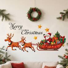 Adesivo de parede com Papai Noel e rena (1 unidade), decoração de parede com frases de Feliz Natal, adesivo autoadesivo em PVC, para porta, janela ou decoração de Natal em casa. Ideal para festas natalinas e para decorar o quarto.