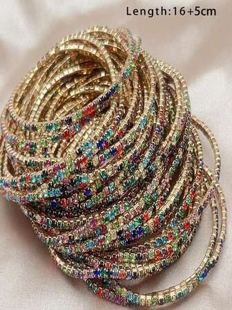 1 st/6 st/12 st guldfärgad enkelradig kubisk zirkonia tennisarmband elastiskt armband för kvinnor flerskiktade streetwear-smycken