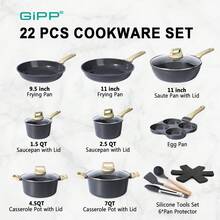GiPP 17/18/21/22 Piece Ceramic Pots And Pans Set Non Stick - Nonstick Cookware Set, Healthy Kitchen Cooking Set With Frying Pans, Saucepans - 深灰色 - 查看 10