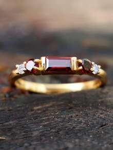 1pc Elegant Bohemian Vintage Inlaid Red/Yellow/Green/Black Cubic Zirconia Women's Ring, Engagement Jewelry Suitable For Men And Women, Gift For Family/Friends/Lover - Red - View 1