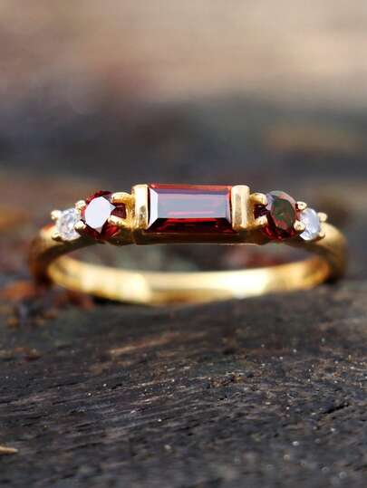 1pc Elegant Bohemian Vintage Inlaid Red/Yellow/Green/Black Cubic Zirconia Women's Ring, Engagement Jewelry Suitable For Men And Women, Gift For Family/Friends/Lover