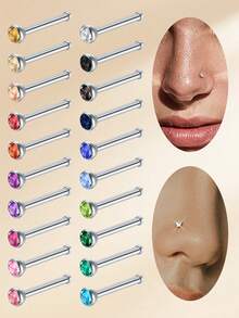 16pcs Funky Stainless Steel Heart Flower Cubic Zirconia Nose Studs For Women For Daily Decoration, 20G Gold Nose Rings Studs Nose Piercing Jewelry Nose Rings 8mm Nose Studs Earrings Studs