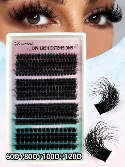 New 292 Pcs D Curl 60D+80D+100D+120D Clustered Eyelashes 16 Rows D Curl Hot Melt Faux Mink Eyelashes Thickness Mixed Length 10mm 12mm 14mm 16mm Long And Thick Individual False Eyelashes With Gradual Increase For Daily Life&Wedding&Party&Music Festival&Holiday&Christmas & Halloween