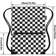Drawstring Bag Sackpack - Black and White Grid - View 2