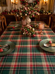 1 件复古美式乡村风格绿色格子编织桌布，带流苏设计，厚实耐用，适合厨房、日常使用、节日、家庭聚会、圣诞派对、婚礼、餐桌装饰 - 綠色 - 查看 6