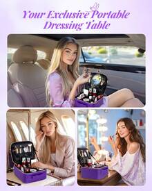 This Makeup Bag Features An LED Mirror With A Built-In Rechargeable LED Light, Adjustable Internal Dividers, Easy-To-Clean Leather, And A Complimentary Makeup Brush Holder. Perfect For Travel, It Can Also Be Used To Store Cosmetics, Toiletries, Or Other Daily Essentials. It Makes An Ideal Gift For Holidays Such As Mother's Day, Valentine's Day, Christmas, And New Year's., Travel, Valentine's Day, Room Decor, Purse Essentials, Makeup Bags For Women, Purse Essential Items, Cruise Essential, Designer Handbags, Basics, Vanity Essentials, Room, Cute Makeup Bag - 紫色 - 查看 7