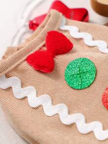 1pc Pet Clothes, Cute Gingerbread Pom Pom Dress For Small Dogs & Cats, Warm & Comfortable For Autumn/Winter