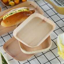 10/20pcs Disposable Rectangle Plates Compostable Wood Grain Paper Tray Bread Dish Dinner Paper Plate Disposable Table Accessorie - Short Plates - View 7