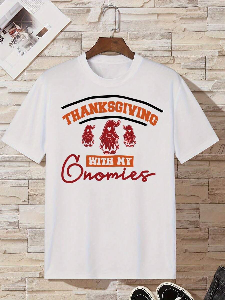 Thanksgiving Family, Everyday Wear T- Shirt, White Street Graphic Tees, Breathable Fabric To Keep You Cool During A Hike Or Outdoor Adventure, Casual T-Shirt Graphic Tees, 100 Percent Cotton Shirts, White Street Graphic Tees, Men's T-Shirt, Funny Graphic Vintage T Shirts, S-XXXL - White-3 - View 1