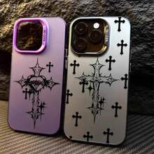 Mode Schwarzes Kreuz Liebe Plattierung Hülle für iPhone SE4 16E 12 16 15 14 13 11 Pro Max XS X XR 8 7 Plus SE 2020 Stoßfeste Rückseite Etui