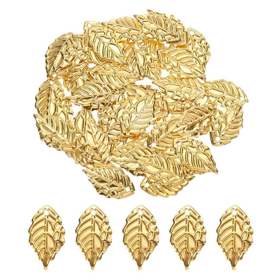 20/50/75/99pcs Leaf Shaped Bracelet, Necklace, Earrings, Anklet DIY Pendant Jewelry Accessories Set - Gold - View 1