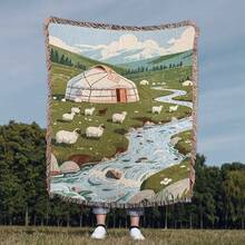 Outdoor Blanket With Bohemian Jacquard Weave Pattern Of Sheep In The Sky - Picnic Blanket, Camping Blanket, Sofa Blanket, Nap Blanket, Air Conditioning Blanket, Wall Hanging, Thick & Soft, Non-Fading & Non-Pilling, Suitable For Home Decor And Outdoor Use
