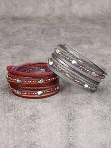 1pc Fashionable Personalized Round Metal Charm Multi-Layer Snake Skin Leather Wrap Bracelet, Gift For Girlfriend/Mom - Can Be Worn In Any Position On The Wrist