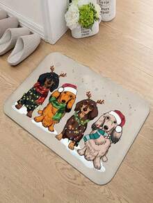 1pc New Christmas Doormat, Suitable For Dog Lovers, Holiday Animal Knitted Pattern Decor, Applicable For Living Room, Bedroom, Indoor - Machine Washable - Flannel Material, Delicate Wrap, Skin-Friendly, No Pilling, Slightly Water-Resistant Easy Care, Odorless - Ideal For Home Decor, Room Decor, Living Room Carpet, Bedroom Carpet, Bathroom Carpet, Kitchen Carpet, Area Rug, Hotel Decor - Area Rug, All Season Use.