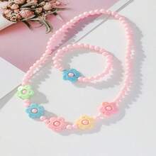 Conjunto Infantil de Colar e Pulseira com Contas Coloridas -